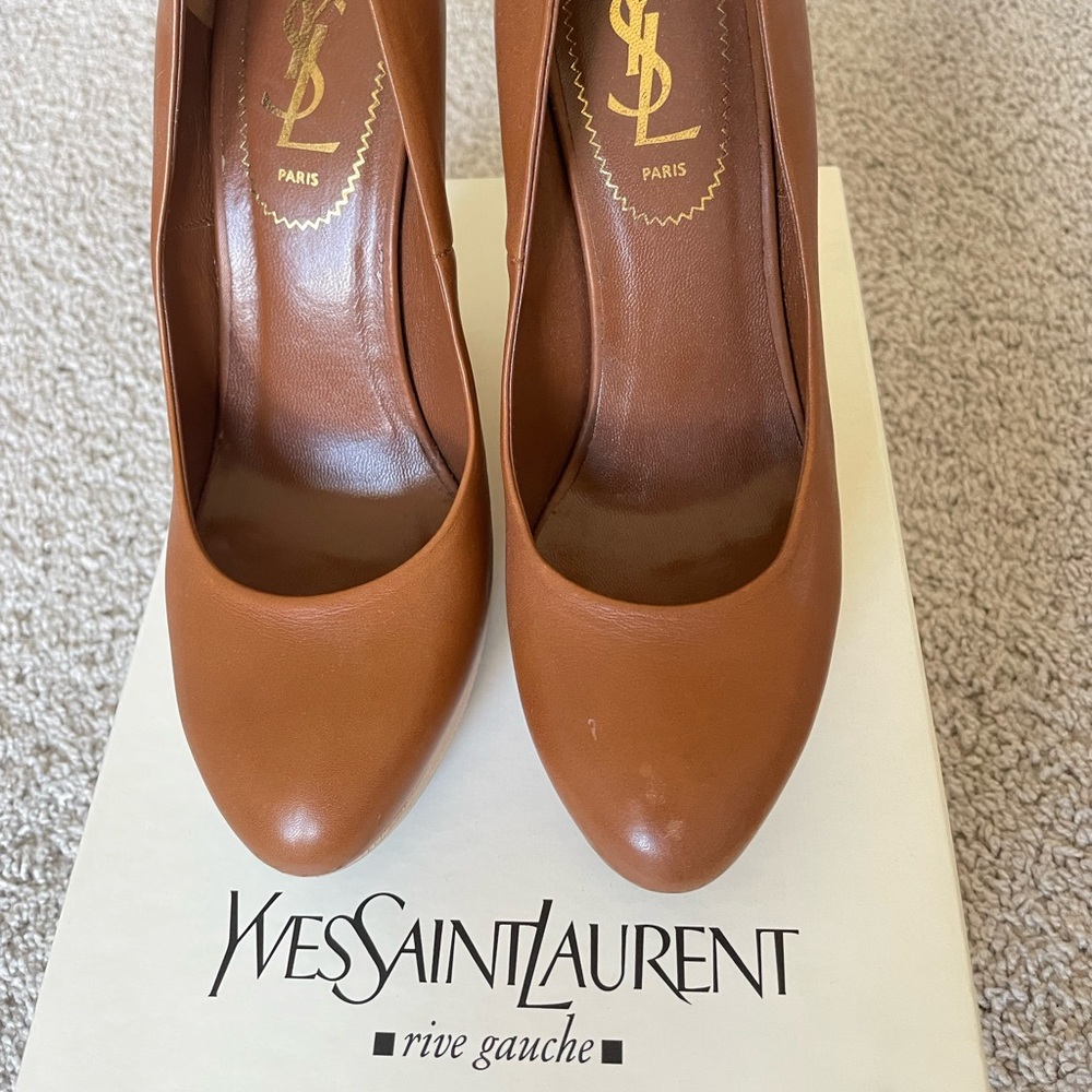 YSL COGNAC (BROWN/TAN) WEDGES